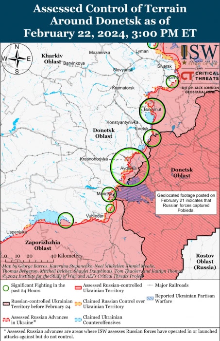 Карта боевых действий в Украине 23 февраля -