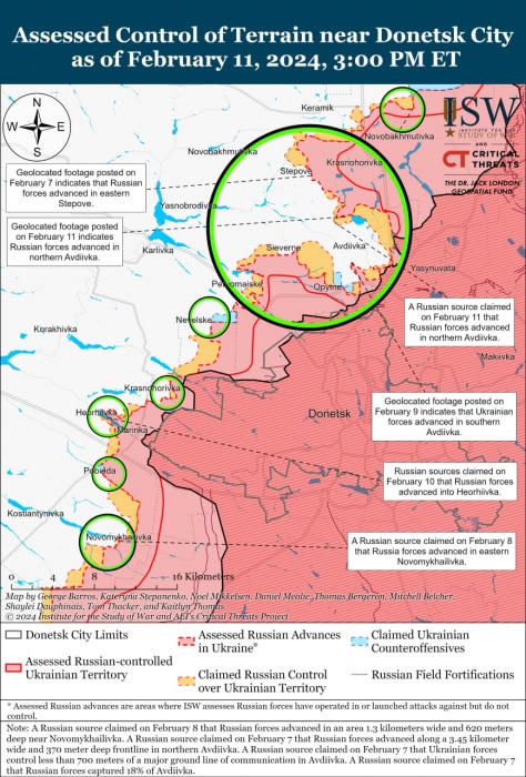 Карта боевых действий на Украине 12 февраля.