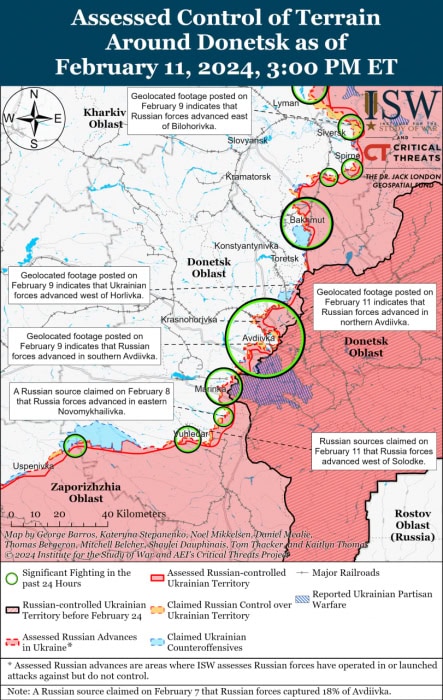 Карта боевых действий на Украине 12 февраля.