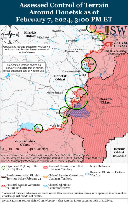 Карта боевых действий на Украине 8 февраля.