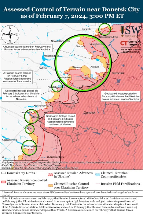 Карта боевых действий на Украине 8 февраля.