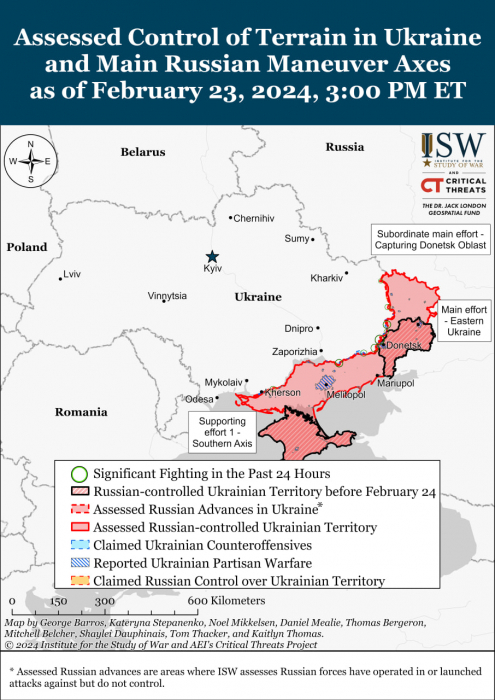 Карта боевых действий в Украине 24 февраля -
