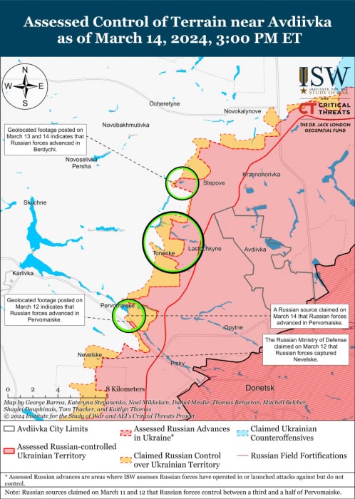 Карта боевых действий на Украине 15 марта.