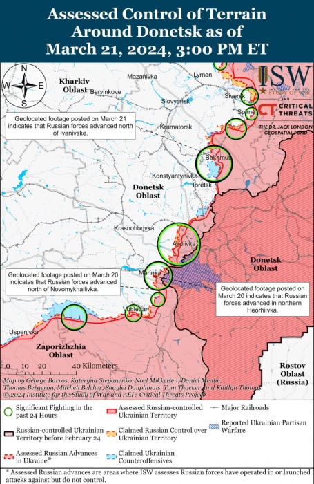 Карта боевых действий на Украине 22 марта.