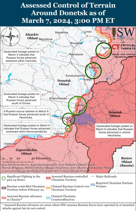 Карта боевых действий на 8 марта 2024 года.