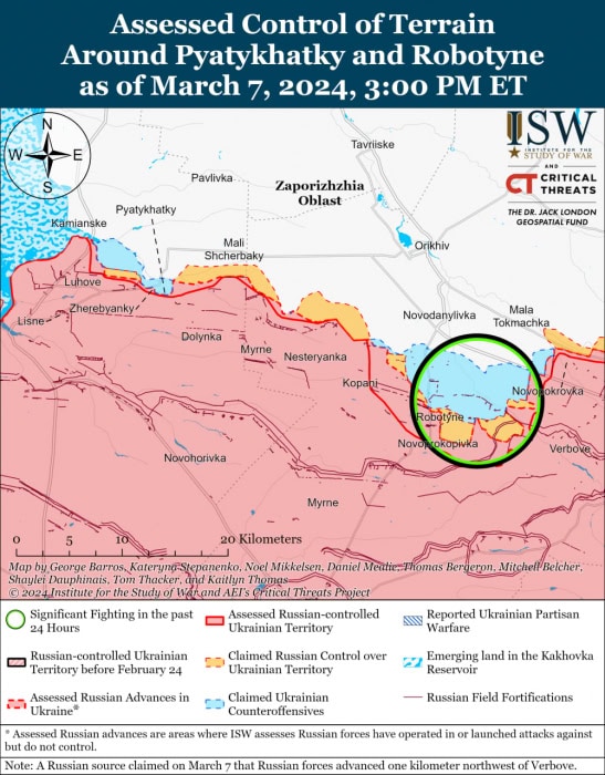 Карта боевых действий на 8 марта 2024 года.