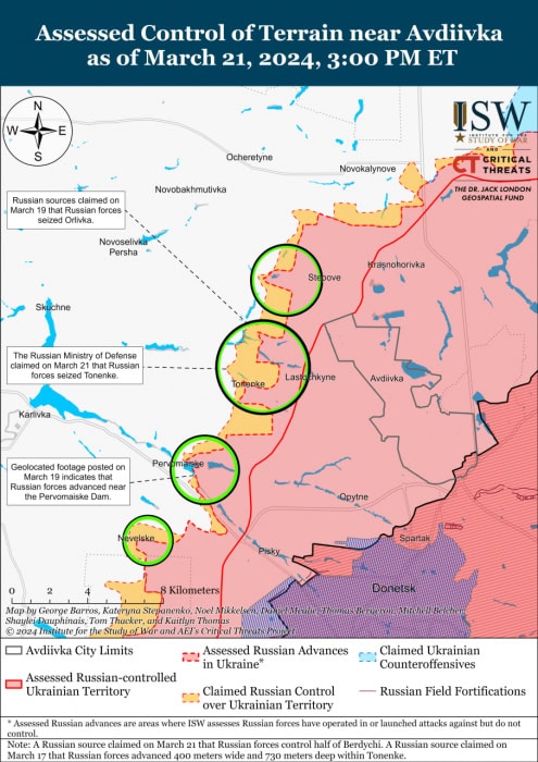 Карта боевых действий на Украине 22 марта.