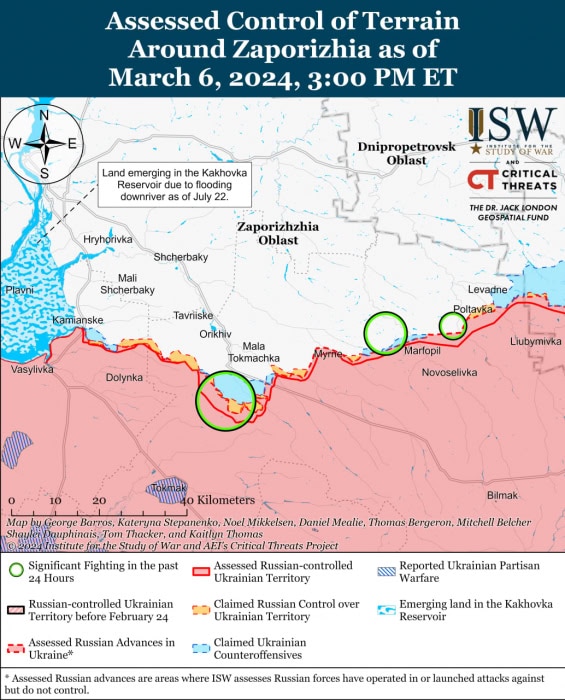 Карта боевых действий на 7 марта 2024 года.