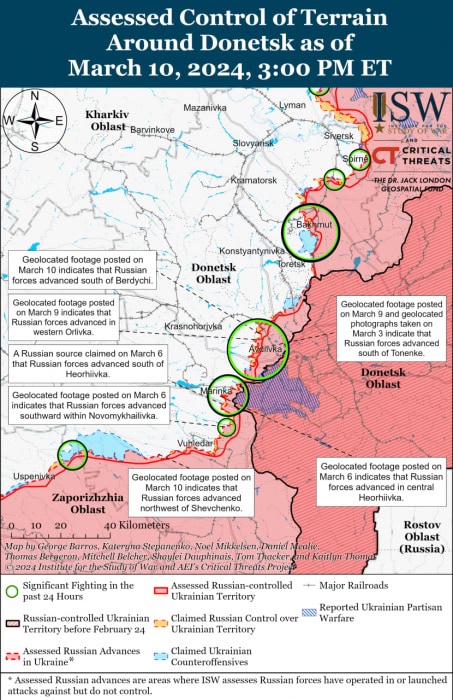 Карта боевых действий на Украине 11 марта.