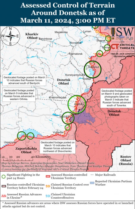 Карта боевых действий на Украине 12 марта.