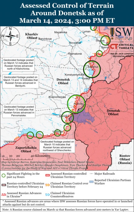 Карта боевых действий на Украине 15 марта.