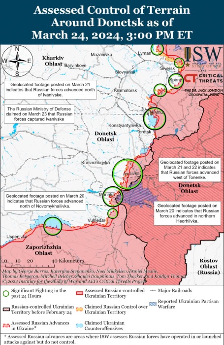 Карта боевых действий на Украине 25 марта.