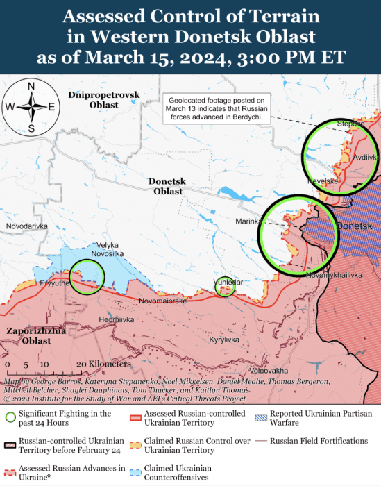 Карта боевых действий на Украине 16 марта.