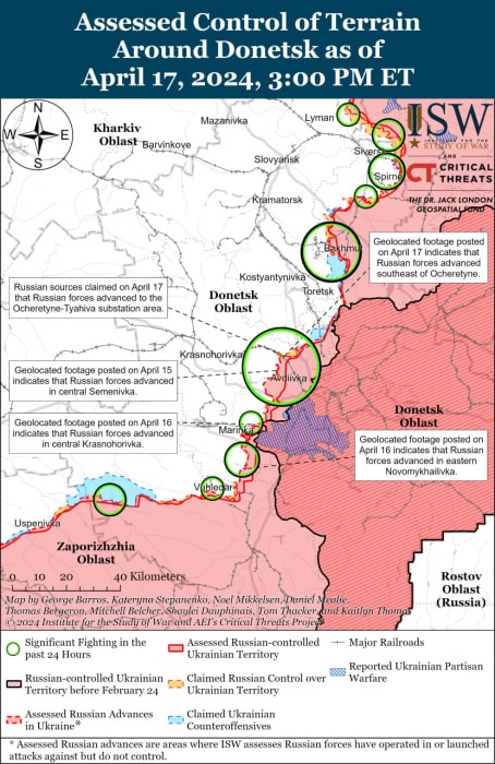 Карта боевых действий на Украине 18 апреля.