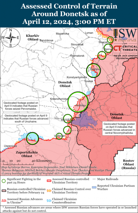 Карта боевых действий на Украине 13 апреля.