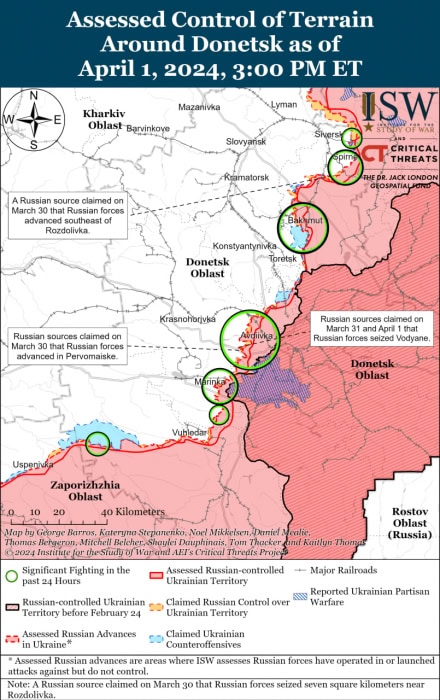 Карта боевых действий на Украине 2 апреля. Источник: understandingwar.org