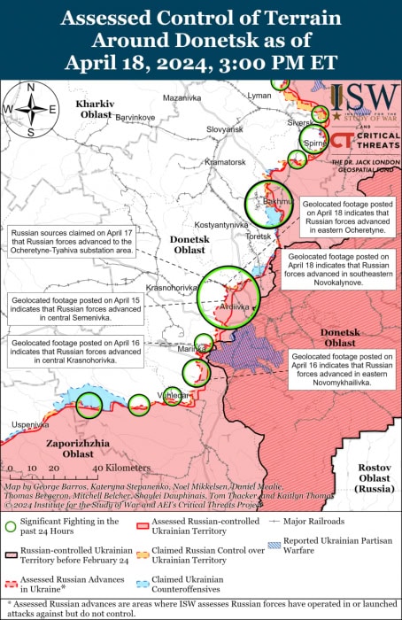 Карта боевых действий на Украине 19 апреля.