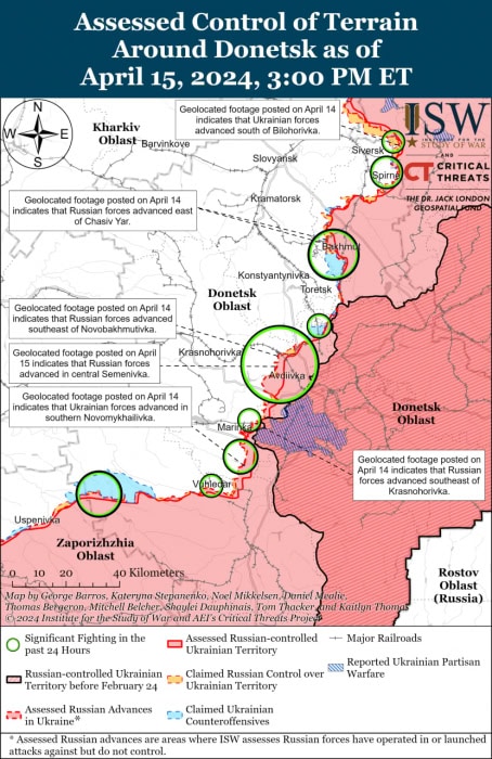 Карта боевых действий на Украине 16 апреля.