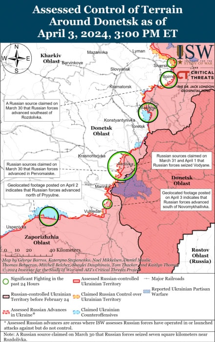 Карта боевых действий на Украине 4 апреля. Источник: understandingwar.org