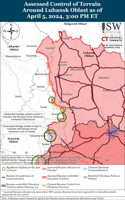 Карта боевых действий на Украине 6 апреля.