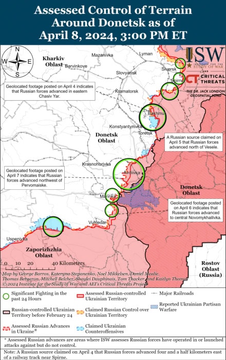 Карта боевых действий на Украине 9 апреля.